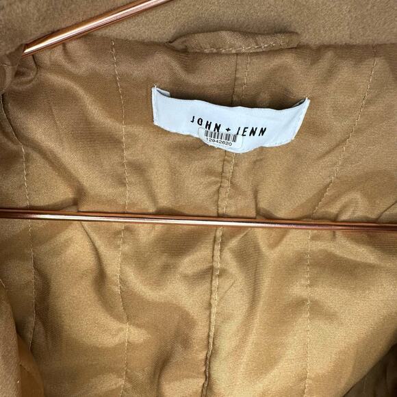 John + Jenn Griffen Camel Woven Tan Exposed Front Snap Closure Coat size Medium - Picture 14 of 14